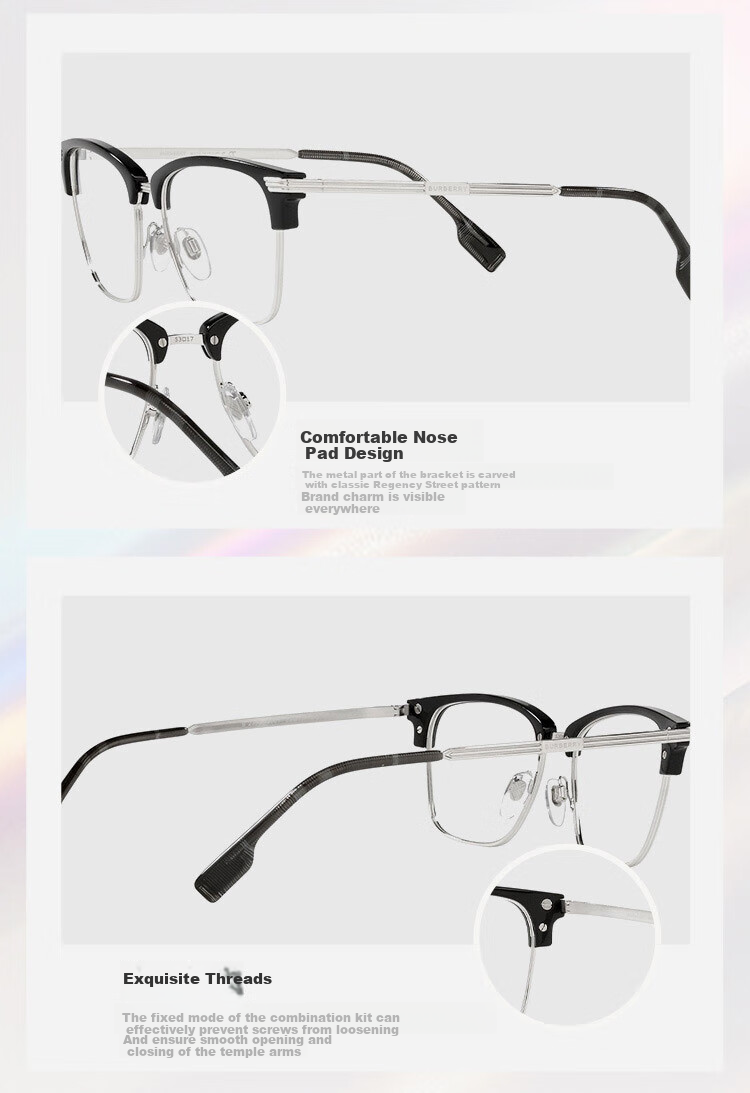 BURBERRY Men's Simple Trendy Lightweight Metal Myopia Optical Glasses Frame 0BE2359 Authentic, Gift-Giving 4