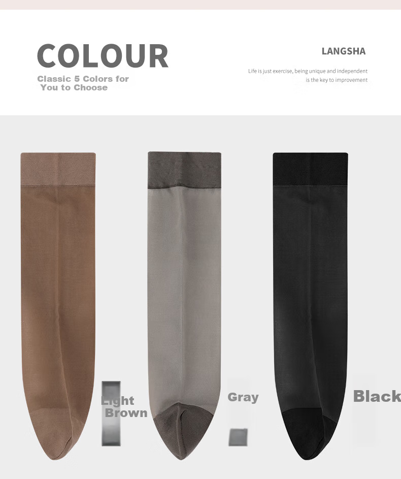 LangSha Thin Women's Stockings, Spring And Summer 10A Antibacterial Anti-Snag Transparent Invisible Crystal Silk Mid-Calf Socks, Skin Color 10 Black 10 5