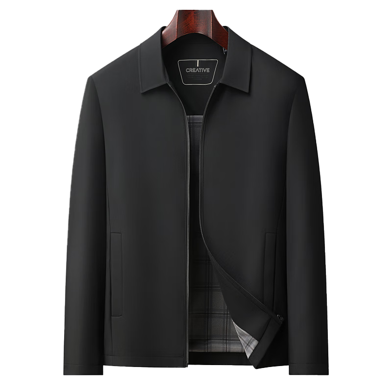 ROMON Executive Jacket Men's Autumn Winter Casual Lapel Coat Middle-aged and Elderly Dad Style 2539 Black 2XL