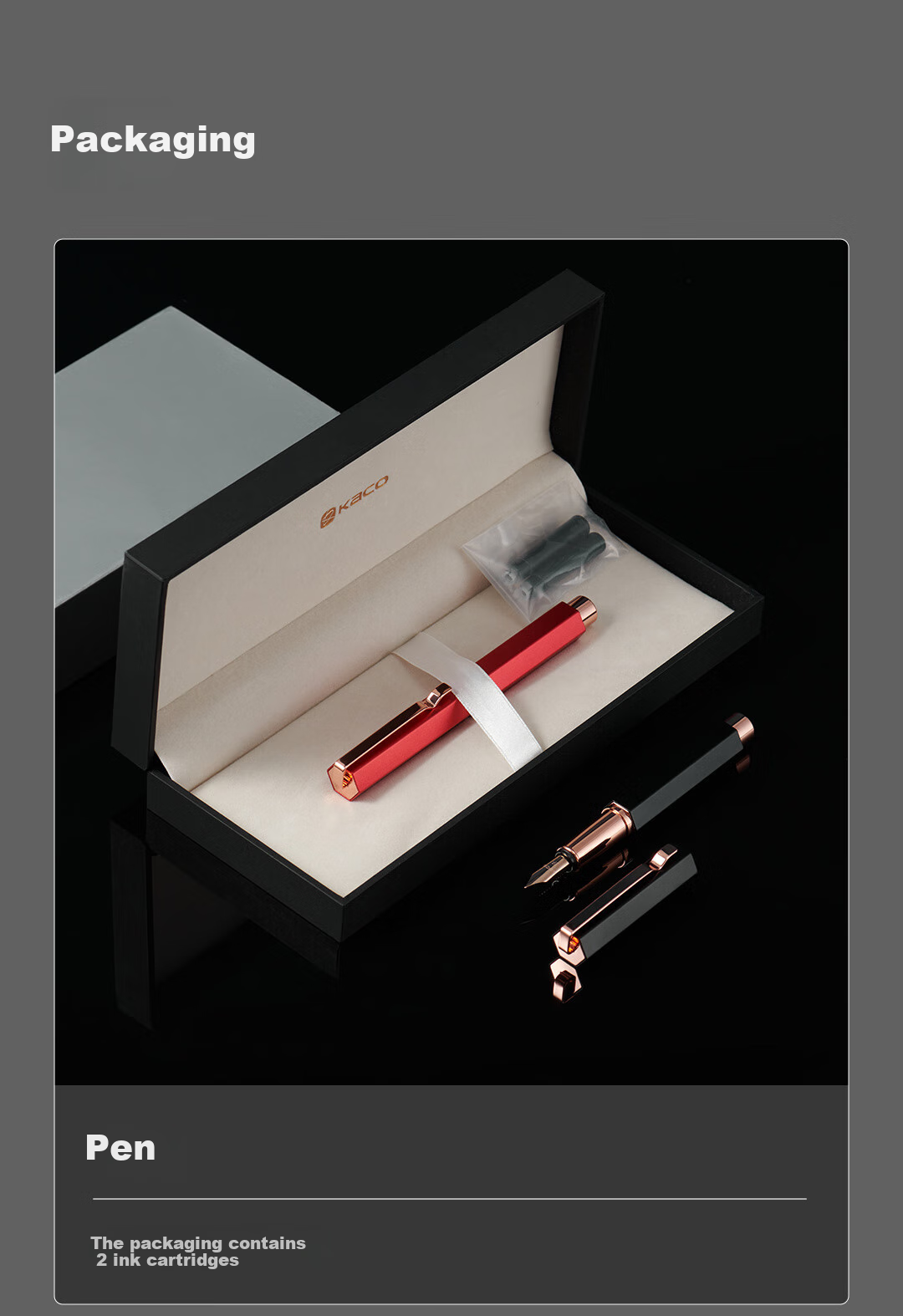 KACO Elegant Pocket Fountain Pen Set for Students And Adults, Calligraphy Practice, Business Gift, Graduation Present for Middle And High School Students, Birthday Gift for Men And Women, Graduation Gift - Black Handle 10