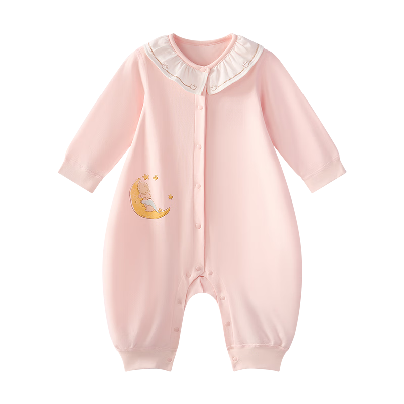 Babycare Cotton Baby Romper Long Sleeve Onesie Bodysuit for Newborns And Infants, Thin Gauze Pink, 73cm