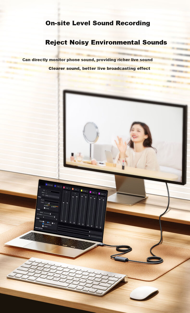 BIAZE Audio Recording Cable, Live Streaming Audio Bridge, USB Port for Live Streaming Sound, Return Audio Recording, High-Definition Computer Tablet And PUBG Undistorted Game Sound Quality, Audio Cable 1