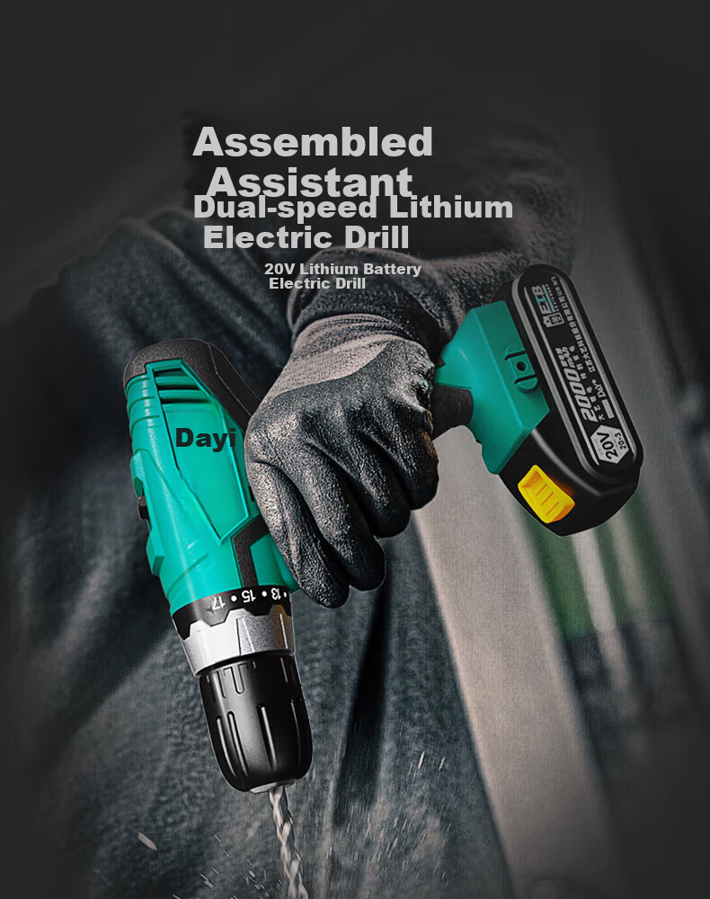 Dayi Electric Drill, Lithium Battery Handheld Drill, Pistol Drill, Rechargeable Multi-Functional Household Electric Screwdriver, Bare Tool 1028 1