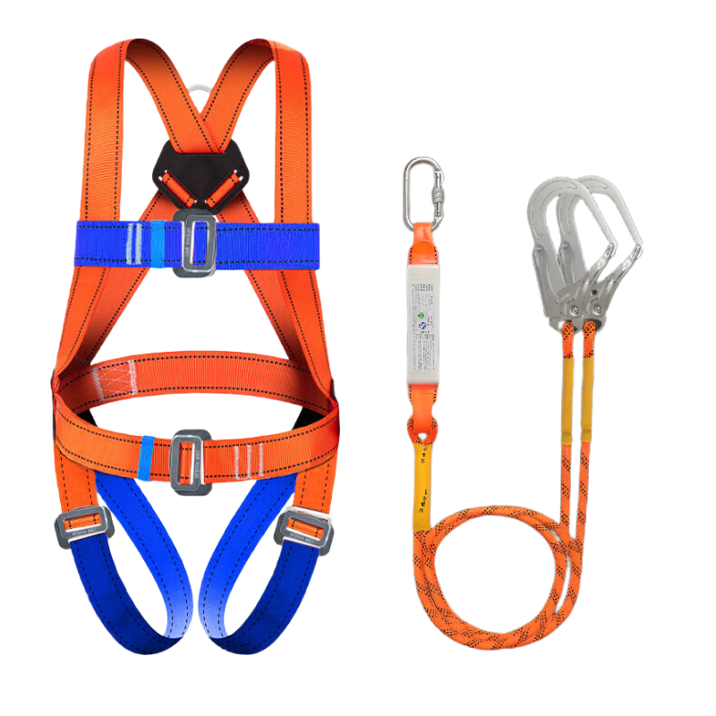 Jingte [Jingcang Speed Delivery] Five-Point Safety Harness, 2 Meters (Double Large Hooks with Shock Absorber Pack), Safety Rope, Fall Protection Buckle, High-Altitude Work Safety Harness