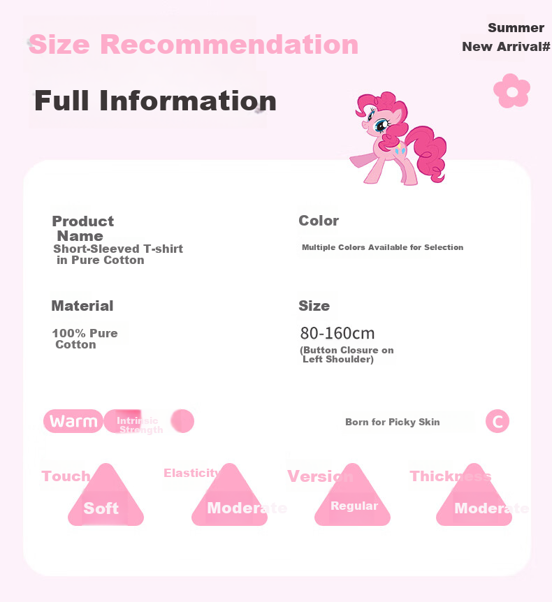 MY LITTLE PONY Girls' Summer Set, Children's Pure Cotton Short-Sleeve Shorts Two-Piece Suit, Fashionable Summer Outfit for Girls, White + Pink, Size 150 9