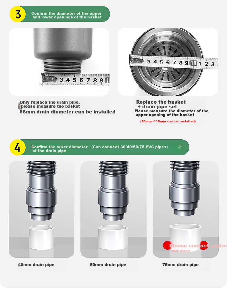Haili Kitchen Sink Drain Pipe Complete Set, Double Sink 110mm Drainage System, Dishwashing Basin Drainage Pipe Kit Accessories S18 10