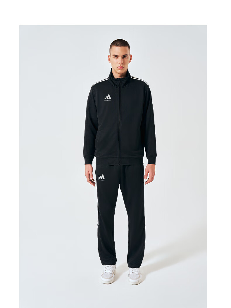 Adidas Spring Running Sportswear Set for Men, Outdoor Windproof Jacket And Long Pants Two-Piece Suit, Black/white, Size L 7