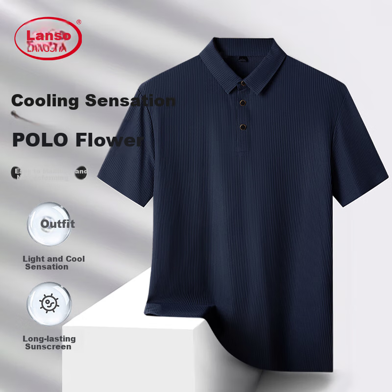 LangSha Polo Shirt for Men, Summer Quick-Dry Ice Silk Cool-Feeling T-Shirt, Loose-Fitting Business Versatile Collared Short-Sleeve, Father's Day Gift