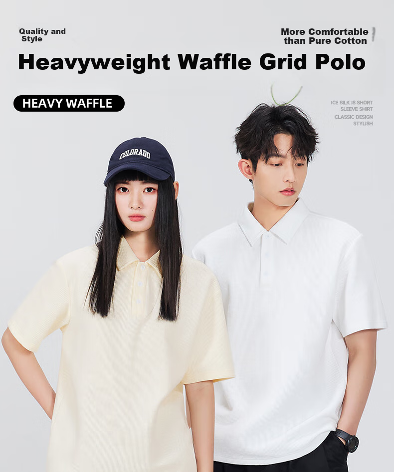 MINISO Waffle Polo Shirt Men Summer Comfortable Breathable Loose Fit Versatile Premium Short Sleeve T-Shirt Black M 2