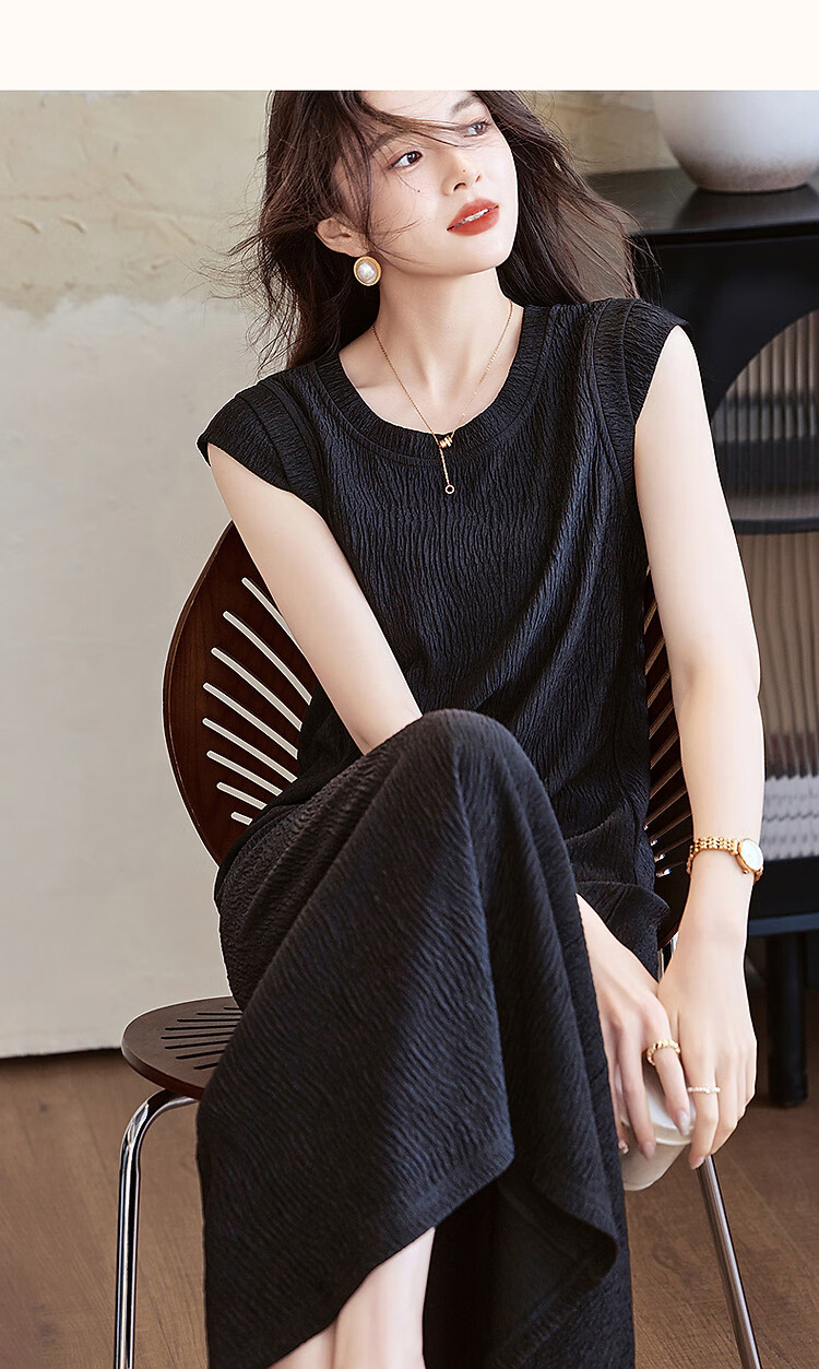 Demana [Comfort Elastic Soft] Summer Simple Style Round Neck Slim Fit Cap Sleeve Petite Elegant Body-Shaping Knit Women's Dress 25