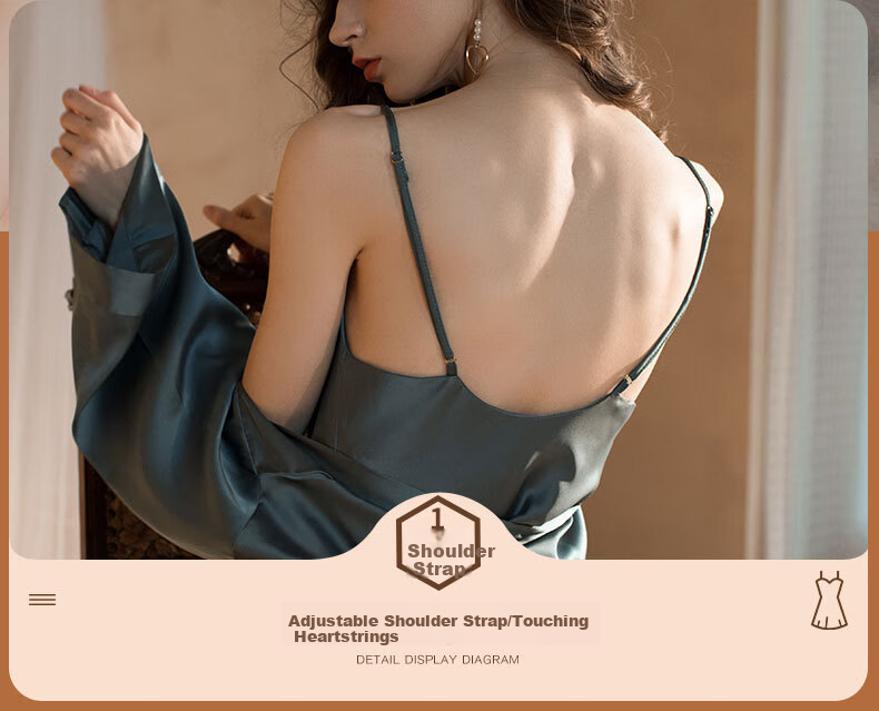 MAOHUO Ice Silk Sleepwear Set for Women, Faux Silk Nightgown with Spaghetti Straps And Collar, High-End Luxury Loungewear Gift Box Set 10