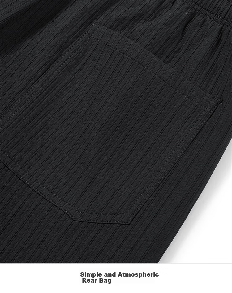 DANCING WOLVES [Textured] Summer Loose Breathable Trendy Casual Men's Elastic Waist Shorts, 001 Black, 48/S 7