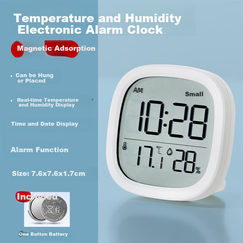 Hense Kitchen Magnetic Clock, Refrigerator Sticker Temperature And Humidity Electronic Watch, Living Room Digital Clock, Desktop Table Clock, Wall-Mounted Clock without Drilling, Student Bedside Alarm Clock HA302B White Model