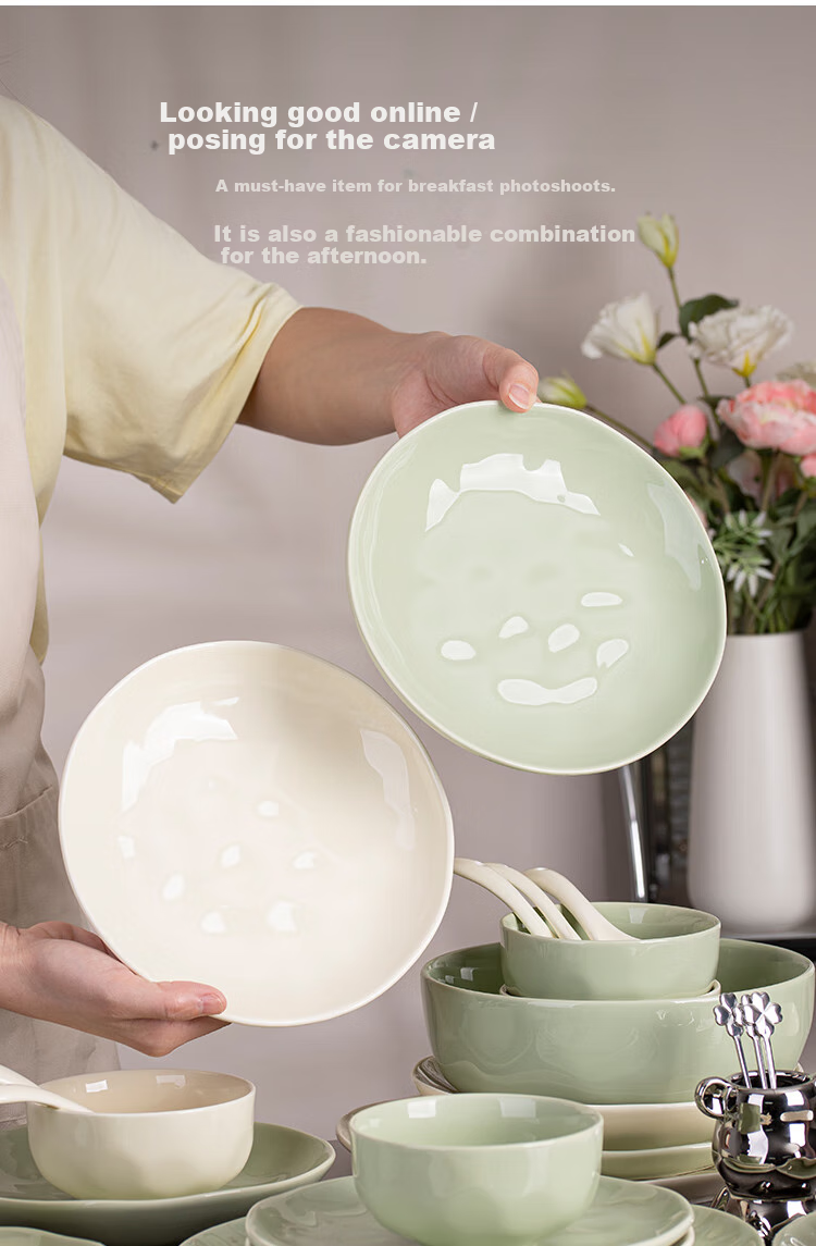 Banwushenghuo Cream-Colored Bowl And Plate Set for Home Use, 2026 New Stylish Tableware Set with Underglaze Color, Including Bowls, Plates, Chopsticks, Housewarming Gift 10