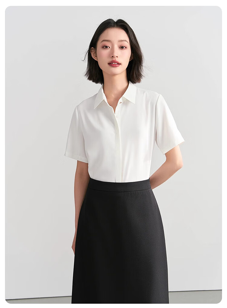 Bodexiaojie Blue Professional Short-Sleeve Blouse for Women, Summer Public Exam Interview Chiffon Top, Commuter Outfit Formal Shirt, Blue, XL 17
