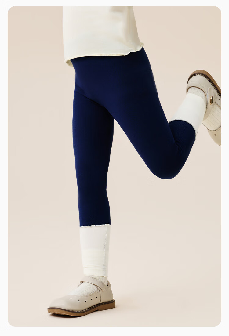 Classic Teddy Girls' Leggings, Children's Pants, Autumn Season, Color-Block Versatile Long Pants for Young Children, Navy Blue, Size 100 7