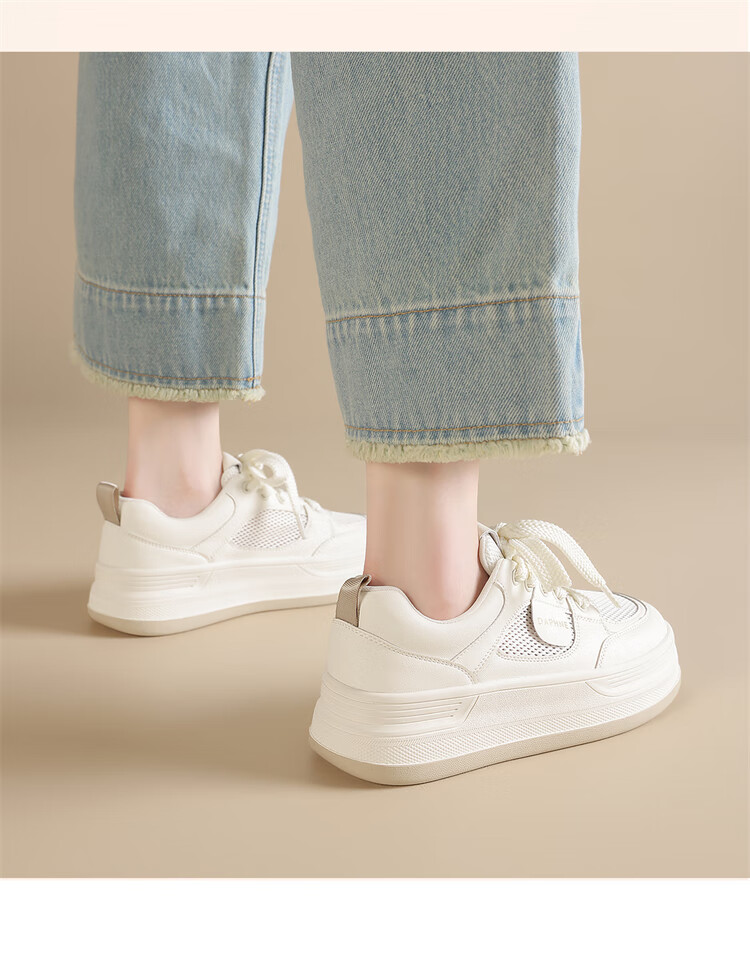 DAPHNE Women's Thick-Soled White Sneakers New Summer Mesh Casual Shoes Single Mesh Beige 39 16
