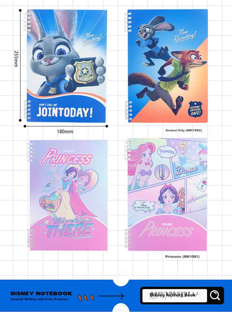 Disney Loose-Leaf Notebook with Removable Spiral Binding, 60 Sheets, High-Quality Waterproof Journal for Students, Girls' Planner And Homework Book 4