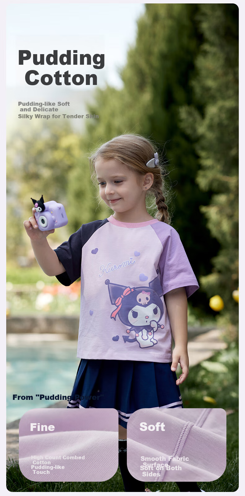 DAVE & BELLA Kuromi Girls' Short-Sleeve T-Shirt, Summer Children's Cotton Purple Top, Kids' Clothing 2