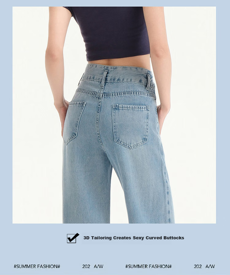 Langsha Tencel Denim Wide-Leg Pants for Women High Waist Slimming Lightweight Spring Summer New Loose Ice Silk Straight-Leg Trousers 5