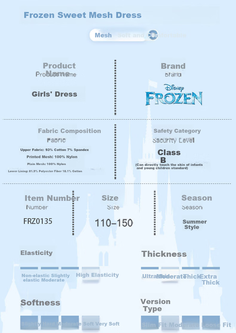 Disney Girls' Dress, Elsa Frozen Princess Dress, Summer Mesh Skirt, Lightweight, Stylish for Girls, RZ0135 Blue 140 2