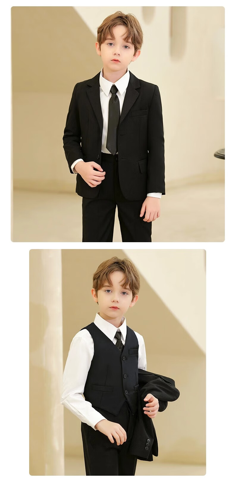 Romon Boys' Suit Jacket British Style Formal Blazer for Boys Host Piano Performance Navy Blue Size 140 2
