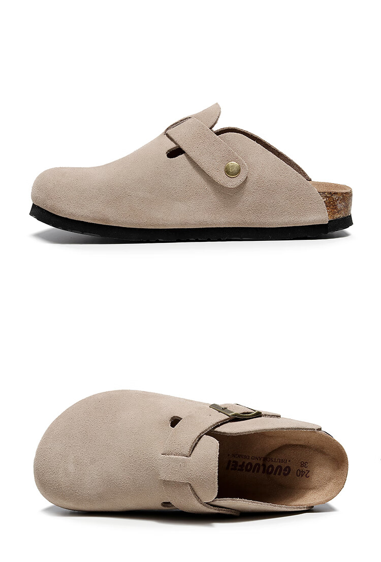 GUOLUOFEI First Layer Cowhide Toe-Cap Shoes for Men Outdoor Comfortable Soft Sole Premium Breathable Genuine Leather Toe-Cap Half Slippers for Women Brown Size 42 3