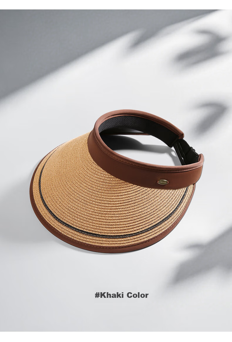 CACUSS Women's Summer Straw Sun Hat with Open Top, Wide Brim, Fashionable Floral Ribbon, Face-Slimming Sun Hat, Huaxin Coffee Color 15