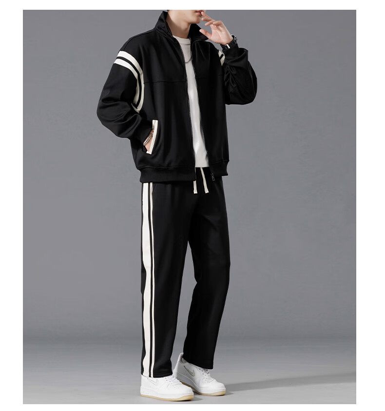 MiiOW Men's Autumn Winter Set Casual Sports Jacket and Pants Two-Piece Set, Bean Gray, L 4