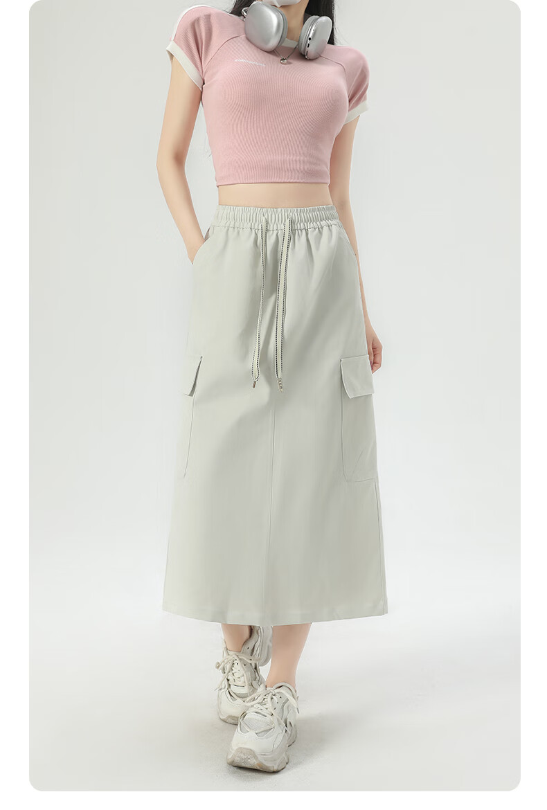 Langsha Women's Workwear High-Waist American Style Versatile Mid-Length A-Line Skirt Summer Casual Commuter Skirt 17