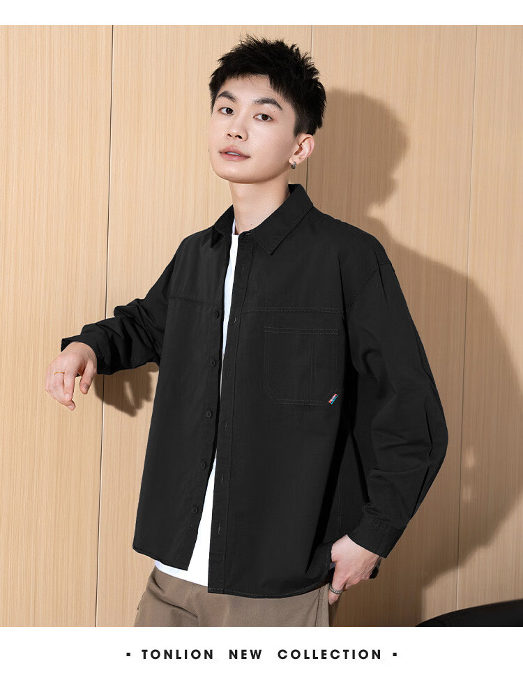 TonLion 2025 Spring Men's Shirt, Long Sleeves with Pockets And Hem, Men's Top 10