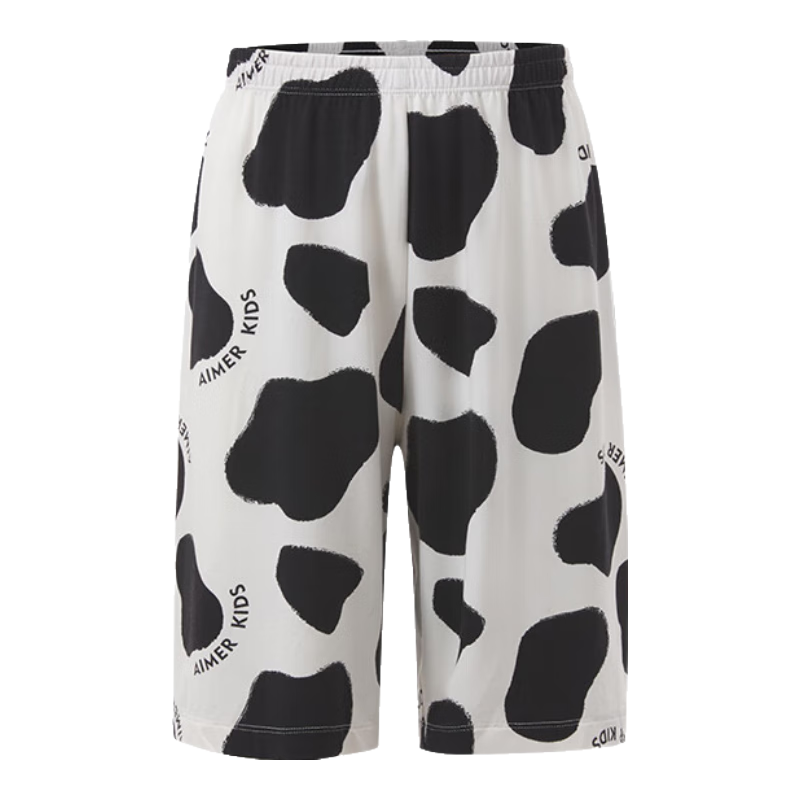 AIMER KIDS Milk Skin Jacket, Unisex Loungewear, Modal Antibacterial Class A Pajamas, Knee-Length Shorts - Black And White Milk Skin Monster, Size 120