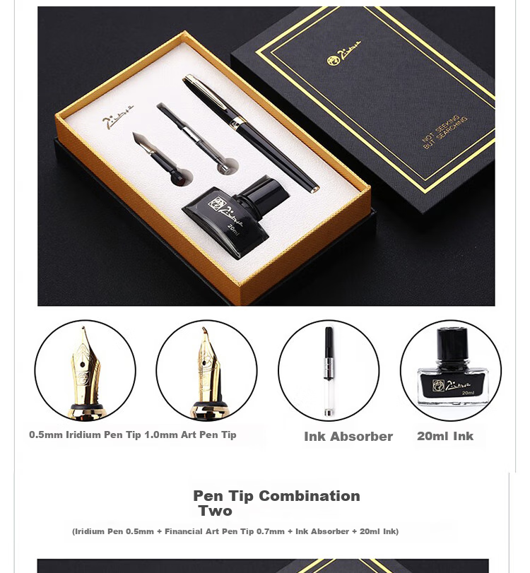 Pimio Fountain Pen Gift Box, Signature Pen Ink Set, Business Gift, Birthday Present for Men And Women, Student Calligraphy Stationery, 330 Black with Silver Clip 4