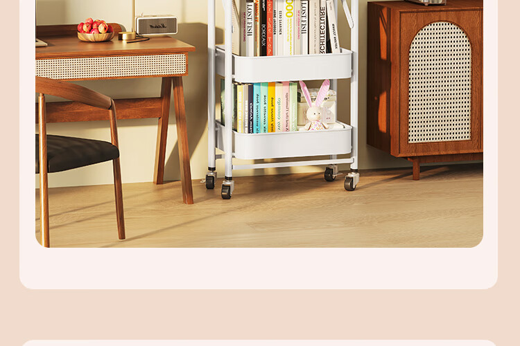 QIAONAMEI Kitchen Storage Rack Mobile Floor Cart No-Installation Foldable Storage Shelf Household Snack Rack 1860-WH 5