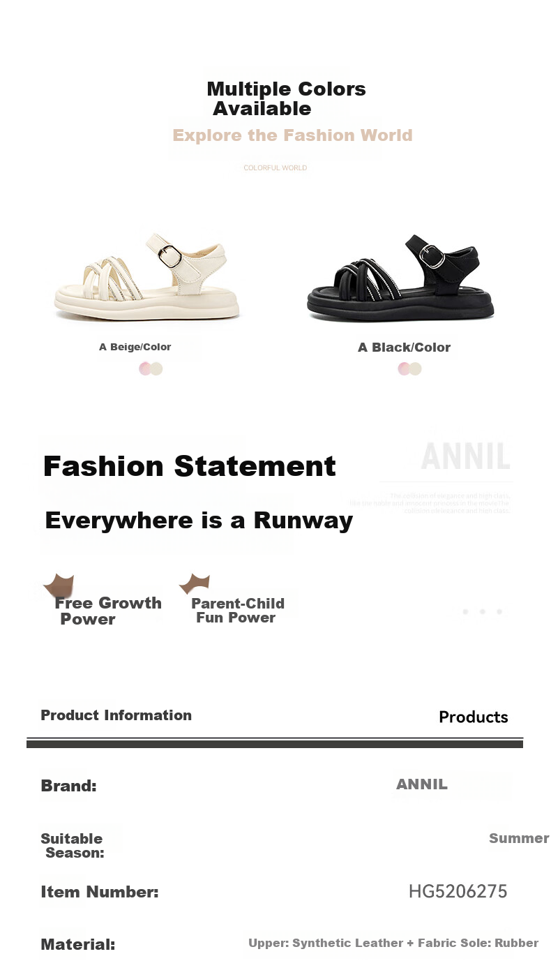 ANNIL Children's Sandals for Girls, 2026 Summer New Style, Soft-Soled Student Open-Toe Breathable Flat Fashion Princess Shoes 6275 3
