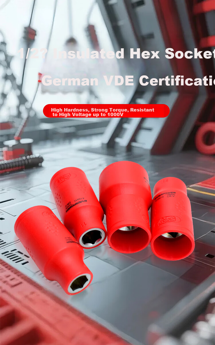 EVER POWER High-Voltage Resistant 1000V Insulated Tool VDE Socket Hexagon New Energy Vehicle Repair Wrench Socket 410412 2