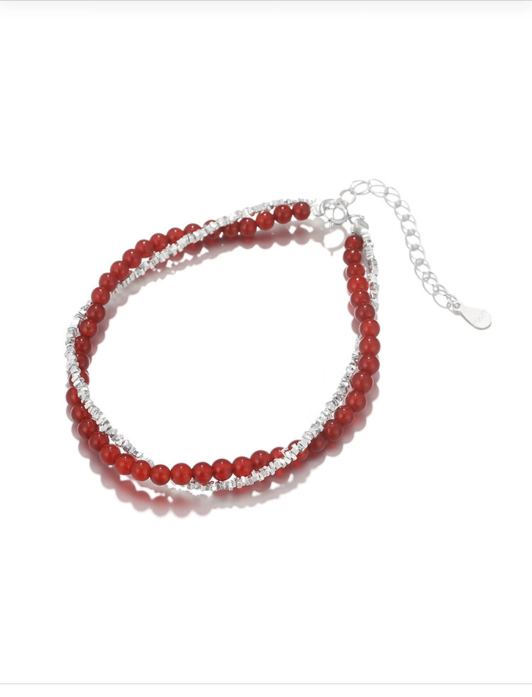 Clect Silver Double-Layered Stackable Bracelet for Women, Agate Bead Necklace, 925 Sterling Silver Jewelry, Sweet Versatile Birthday Gift for Girlfriend 3