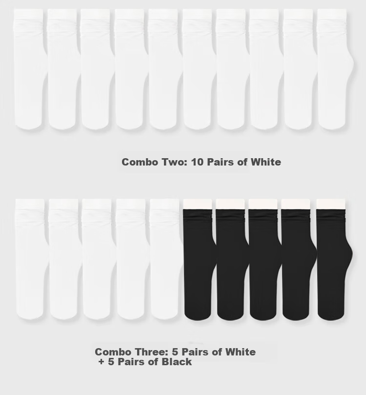 Ordifen 10 Pairs of Ice Silk Socks for Women, Cool And Breathable Mid-Calf Socks, Slouchy Socks, Antibacterial And Odor-Resistant Ice Silk Socks, White + Black 16