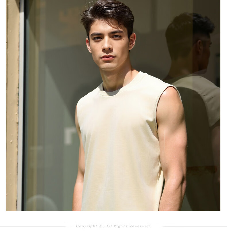 ROMON 100% Cotton Men's Vest Summer Thin Comfortable Breathable Casual Loose Sleeveless T-Shirt Tank Top 17