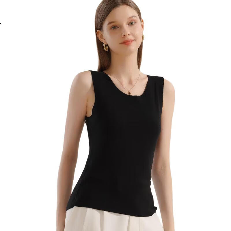 MiiOW New Cotton Modal Women's Thermal Vest, Soft Fleece Heating Silk Seamless Inner Layer Skin-Friendly Base Shirt, Black L