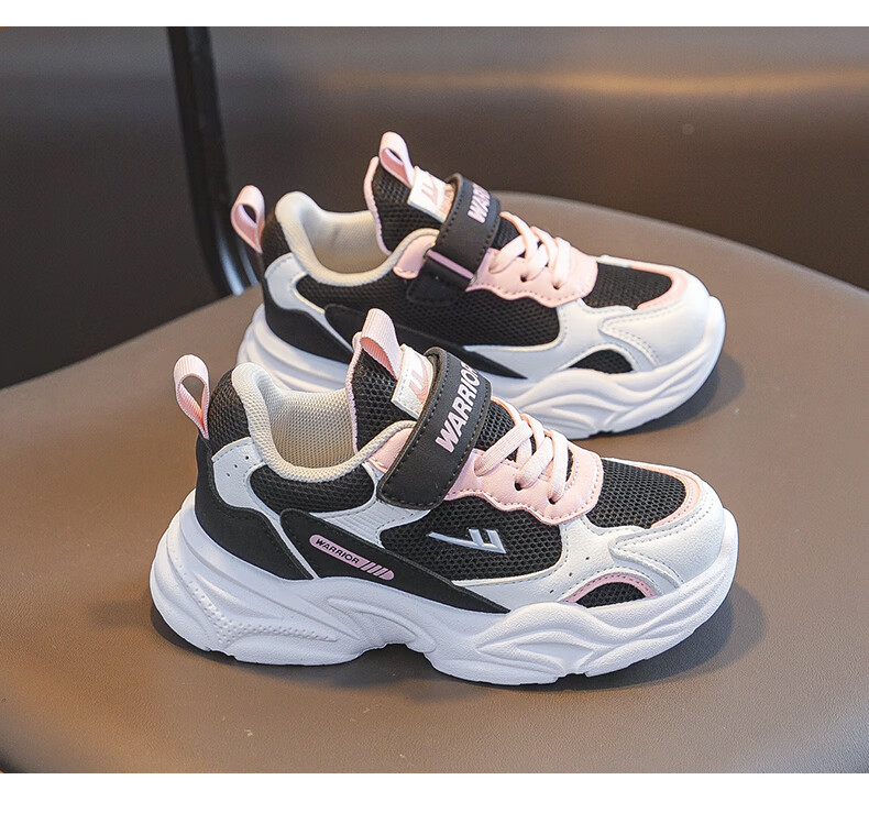 Warrior Girls' Soft Sole Casual Shoes Spring and Autumn Children's Sports Shoes WZ(CL)-0977 Black/White/Pink Size 29 12