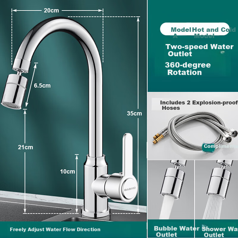 Bangke Kitchen Faucet with Hot And Cold Water, Double Temperature Sink Tap for Washing Dishes And Vegetables, Anti-Splash Washbasin Faucet B-LT001
