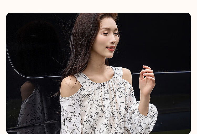 Dme [Qingyan Fanhua] Spring And Autumn Korean-Style Beautiful Women's Design-Inspired Off-Shoulder Shirt, Delicate And Comfortable, Slimming Blouse 5