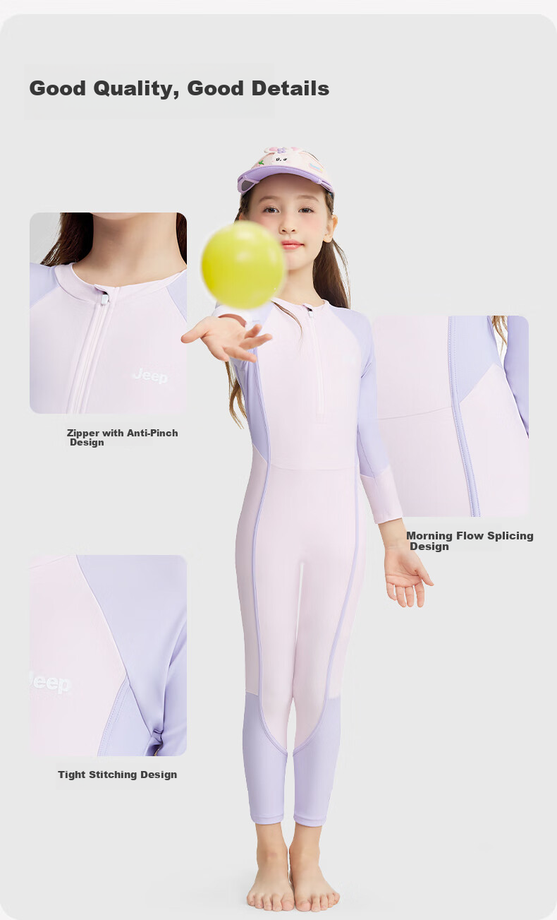 Jeep Children's Swimsuit for Boys And Girls, One-Piece Professional Quick-Dry Surfing Swimwear, Wisteria Purple Pink, Size 160 10