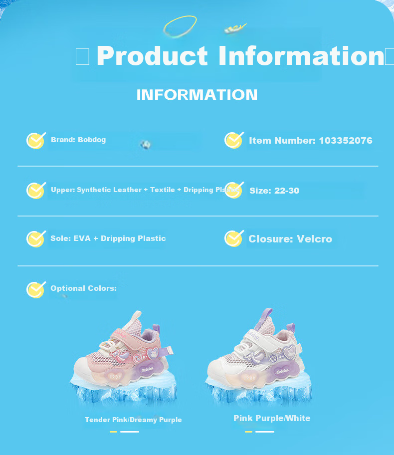 BOBDOG Girls' Light-Up Shoes, Summer Baby Mesh Shoes, Children's Walking Shoes, 103352076, Pink-Purple/white, Size 26 1