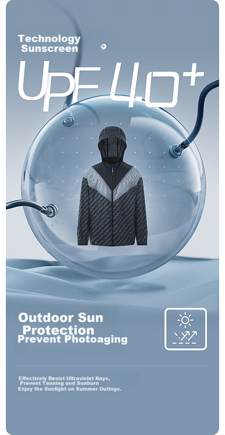 BOSIDENG Sun Protection Jacket for Men, Summer Outdoor Cool Couple Style Fishing Wear with Printed UV Protection Breathable Coat 3