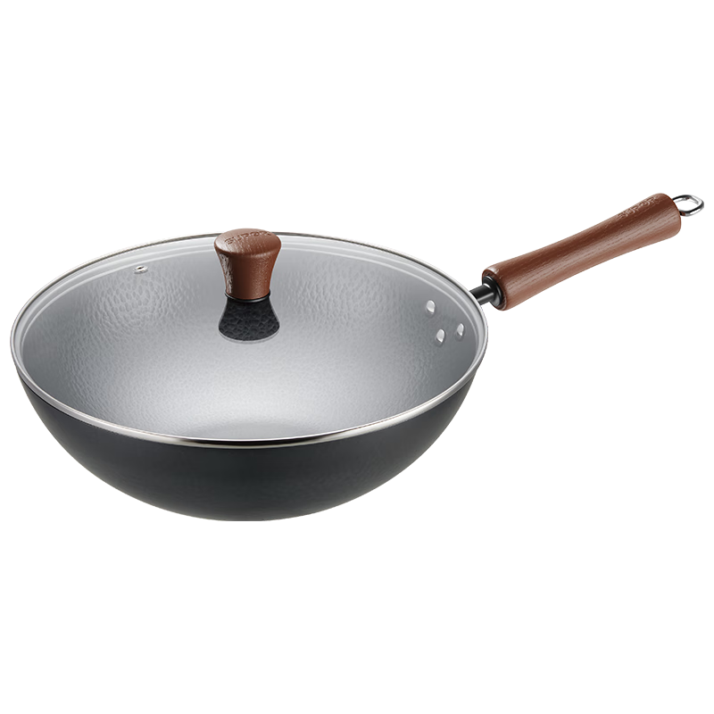 SUPOR Cast Iron Stainless Steel Stir-Fry Pan No Coating Household Wok Hammered Texture Physical Non-Stick