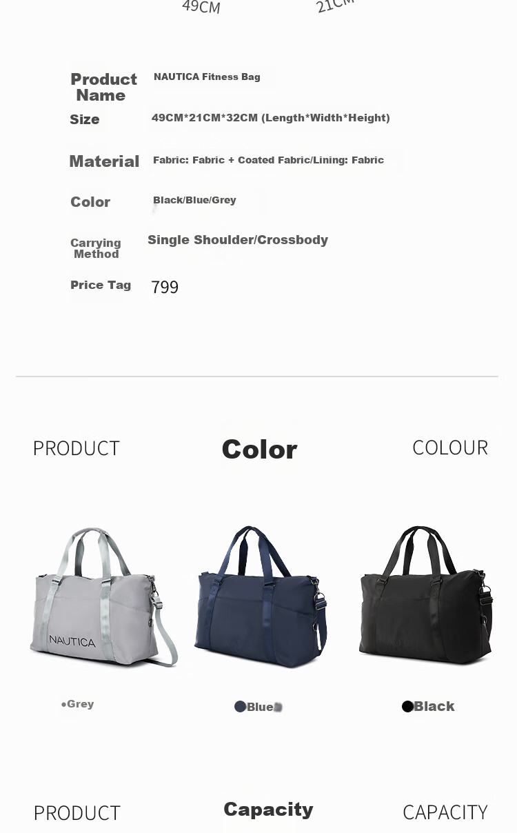 NAUTICA Travel Bag for Men, Large Capacity Swimming And Fitness Bag, Multifunctional Lightweight Handheld Backpack Luggage Bag 2
