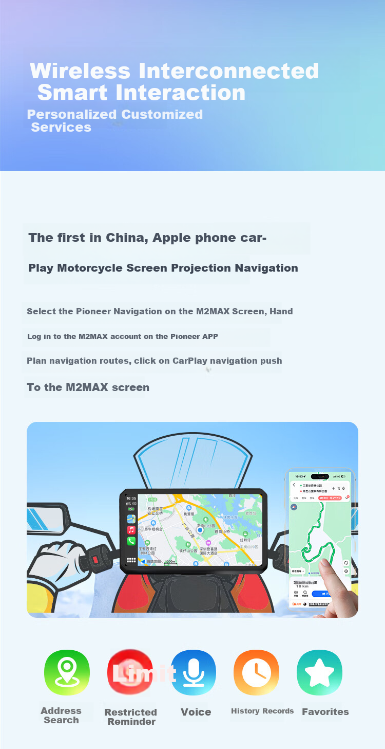 Tupozhe M2 Max-200 Motorcycle Dash Cam, Smart Car System with Carplay Navigation, Tire Pressure Monitoring And Warning, Mobile Phone Wireless Screen Mirroring 7
