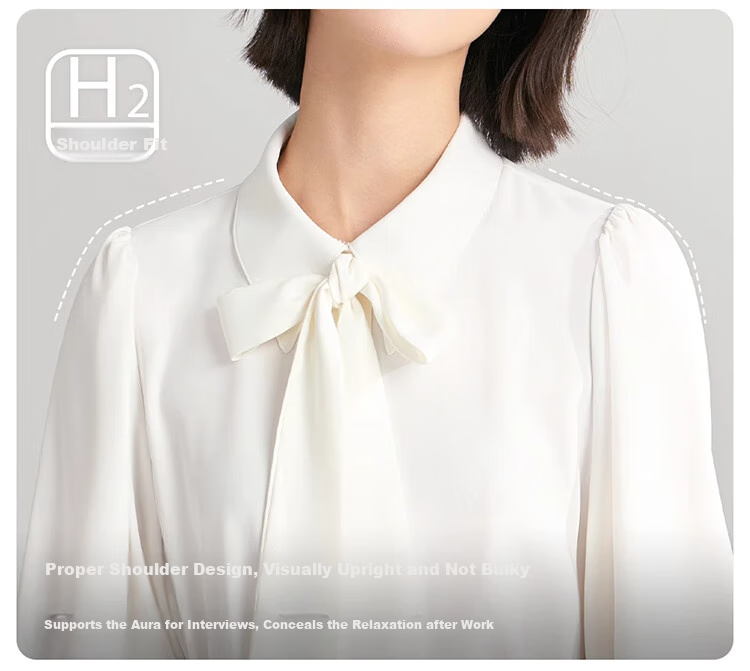 Bodexiaojie White Long-Sleeve Blouse for Women, Ribbon Tie, Professional Commute Top, Wrinkle-Resistant Interview Suit Inner Layer, Chiffon Blouse, XL 8